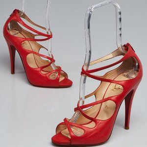 Christian Louboutin Coral Leather Strappy Sandals Heels SZ 37.5